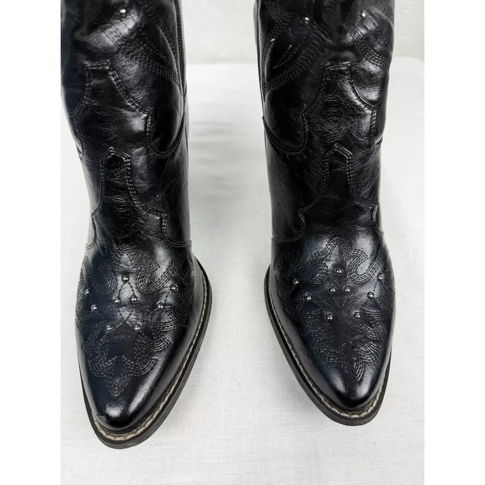 GPX Women's Black Embroidered Western Cowboy Boots 10WW Studded